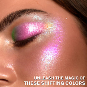 UCANBE lifestyle glam shot on model emphasizing multidimensional shimmer for photos