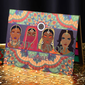 UCANBE palette size comparison beside hand illustrating compact, travel-friendly scale