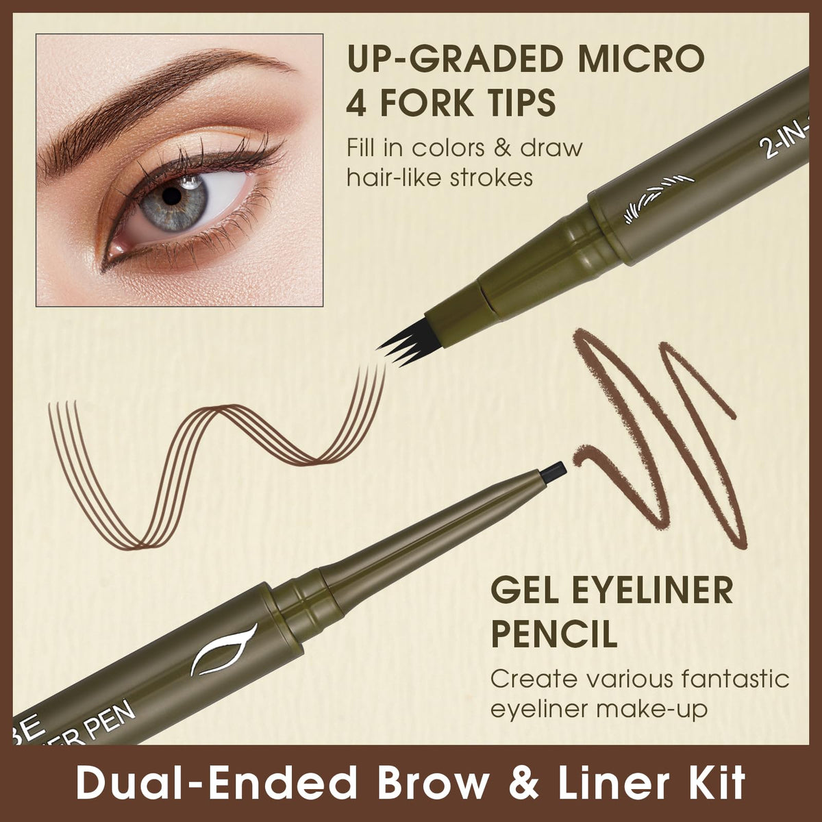 UCANBE four-fork tip close-up creating microblading-like hair strokes precisely