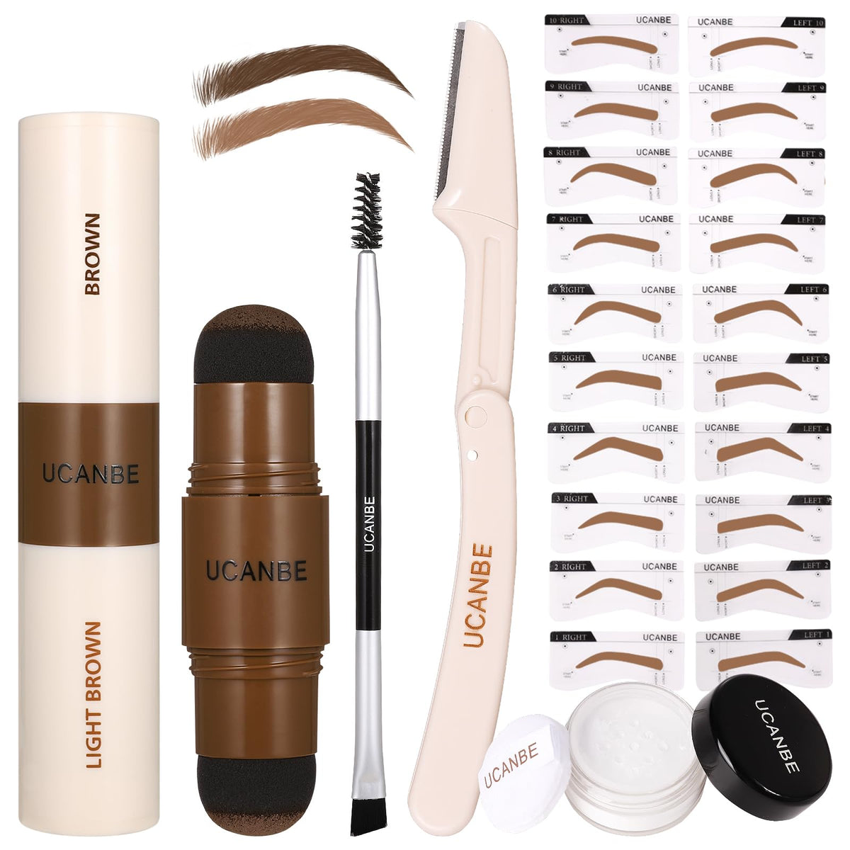 UCANBE front packaging showing full eyebrow kit for quick shaping