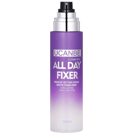 UCANBE front packaging showing matte setting spray, visible product benefit