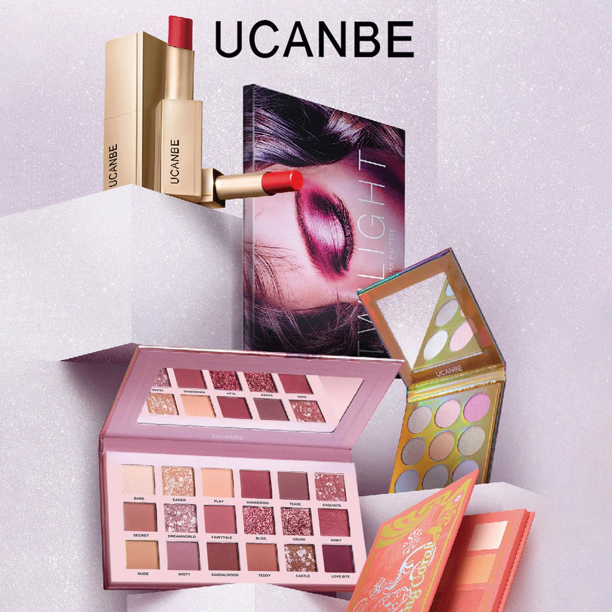 UCANBE metallic glitter shade on lid demonstrating high shine and focal sparkle