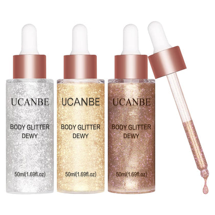 UCANBE front packaging showing three shimmer drop bottles and set labeling for gifting appeal