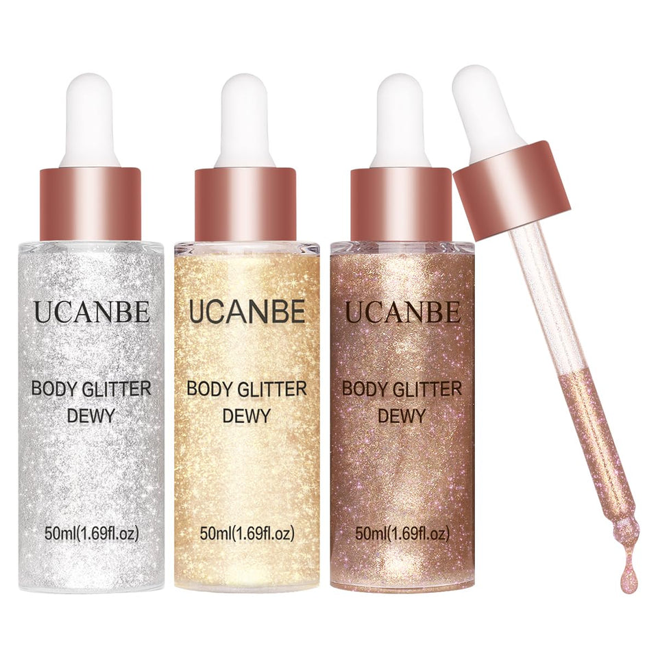 UCANBE front packaging showing three shimmer drop bottles and set labeling for gifting appeal