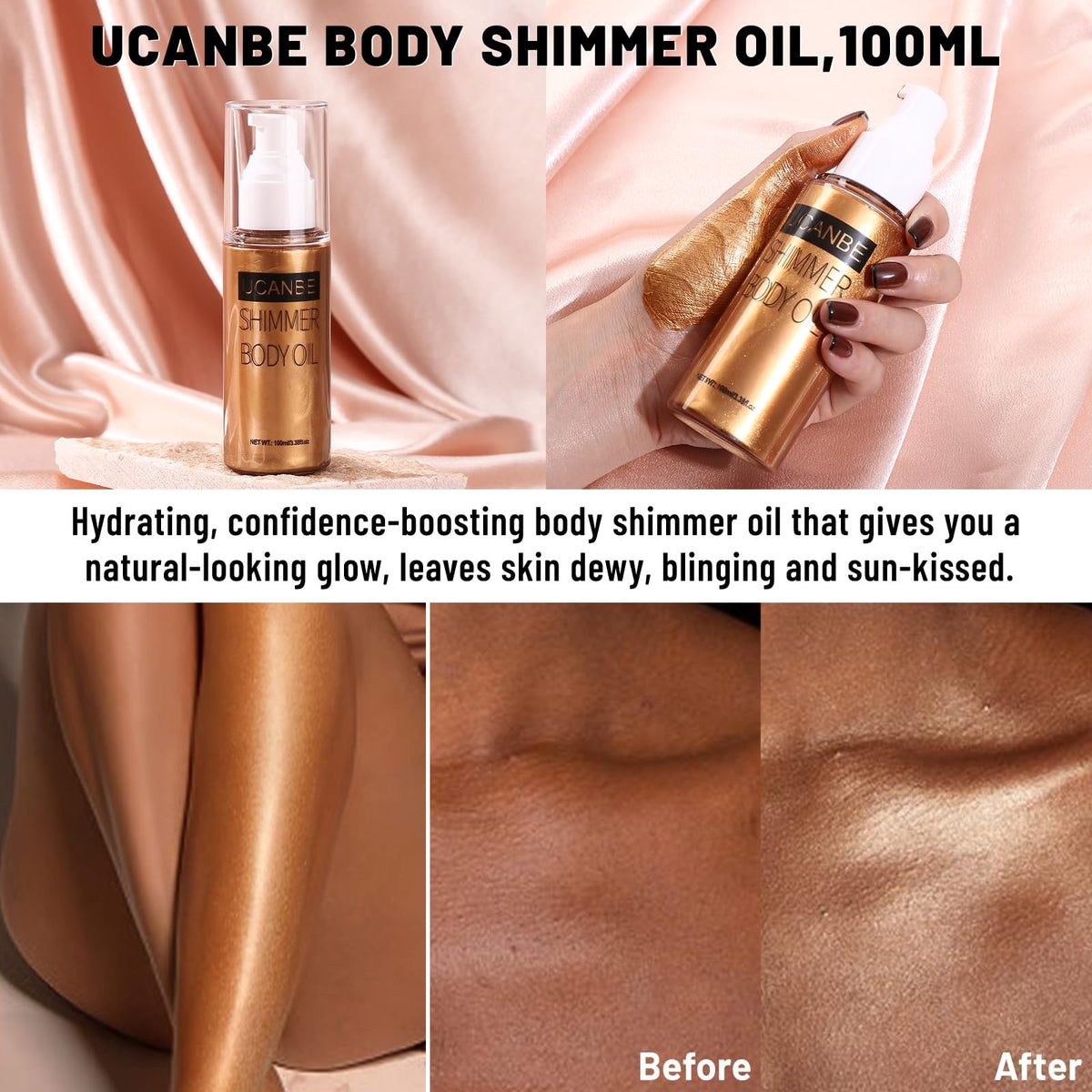UCANBE even application on leg and arm demonstrating smooth bronzing benefit