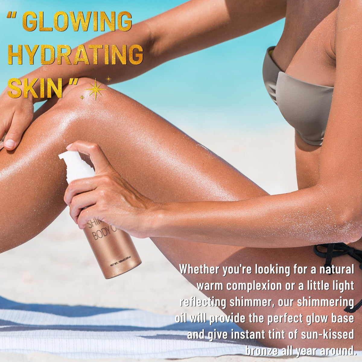 UCANBE on legs and arms in summer lifestyle scene for sun-kissed shimmer