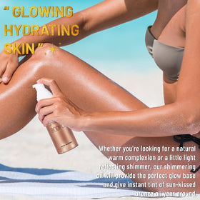 UCANBE on legs and arms in summer lifestyle scene for sun-kissed shimmer