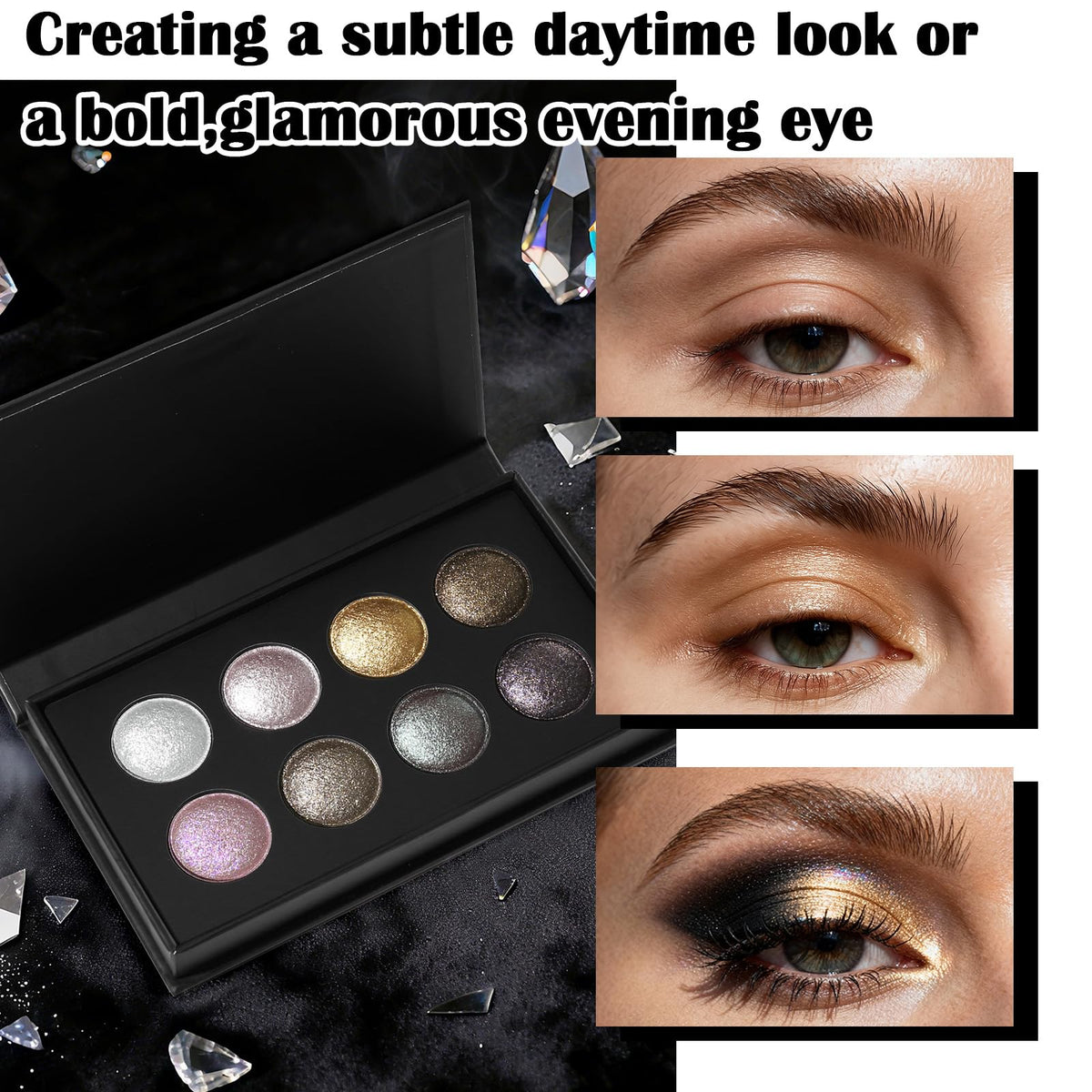 UCANBE finished evening eye look showing reflective metallics for dramatic effect
