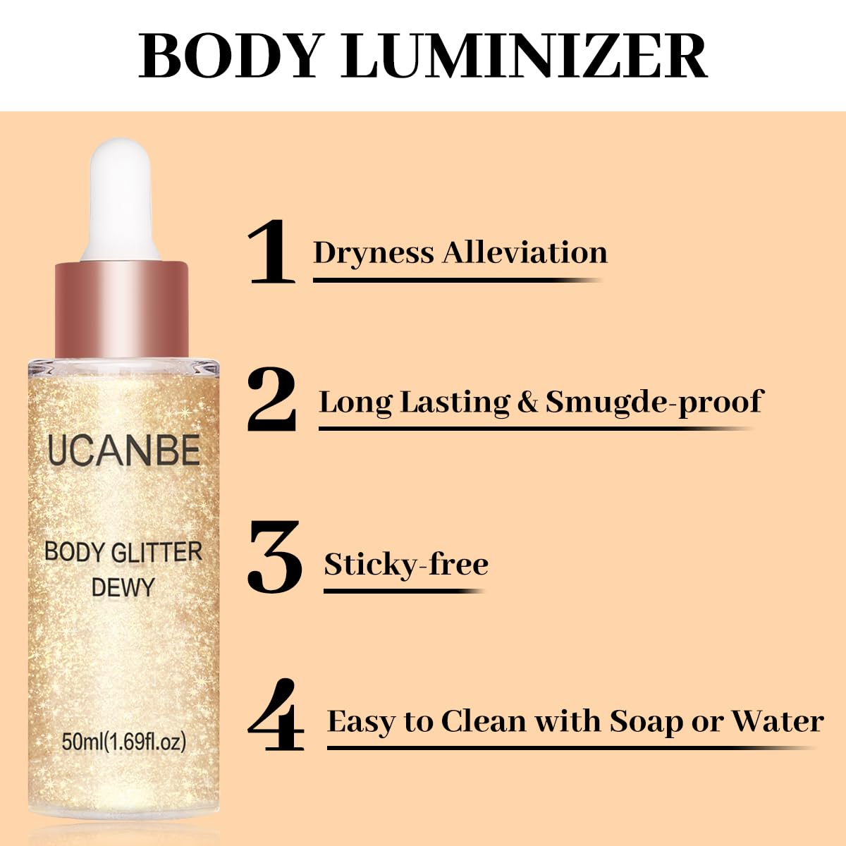 UCANBE liquid shimmer texture close-up demonstrating smooth blendability
