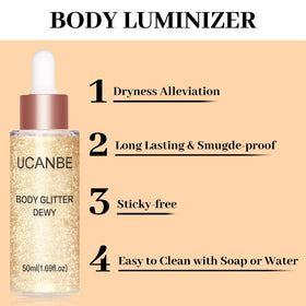 UCANBE liquid shimmer texture close-up demonstrating smooth blendability