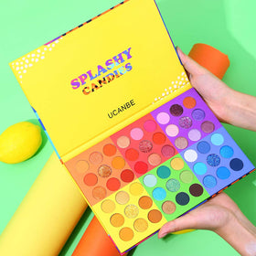 UCANBE detailed row of matte, shimmer, and glitter shades offering layered finishes