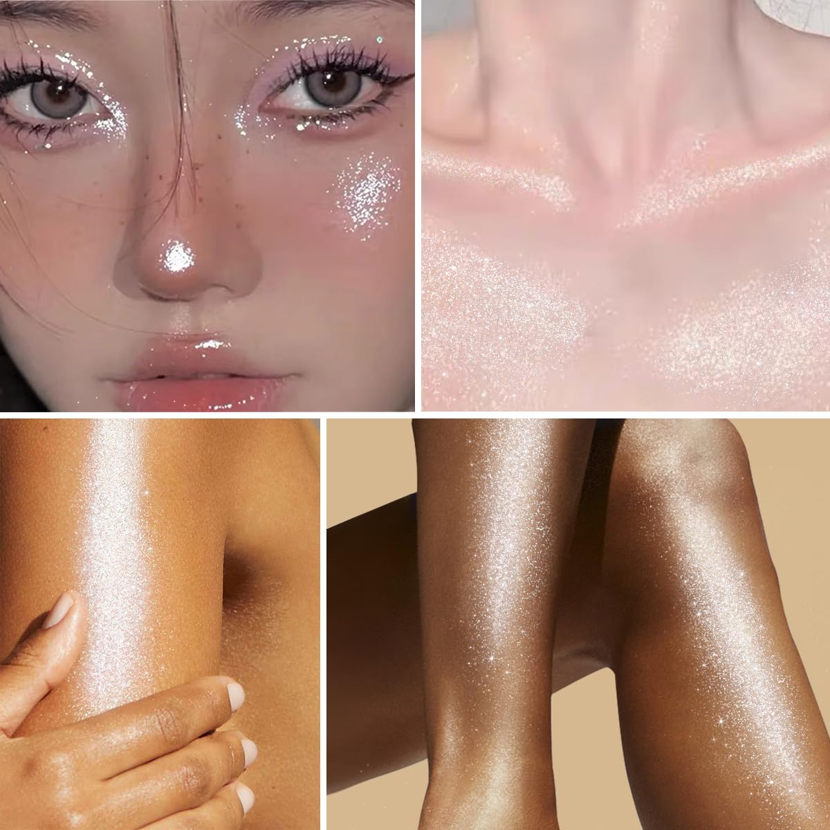 UCANBE glowing collarbone and shoulder showcasing body shimmer impact