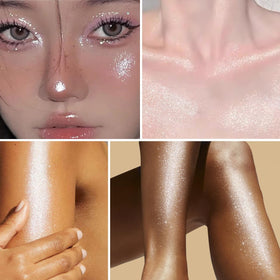 UCANBE glowing collarbone and shoulder showcasing body shimmer impact
