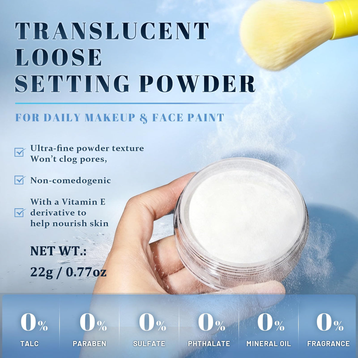UCANBE open jar with puff demonstrating easy application and quick touch-ups
