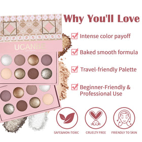 UCANBE open palette displaying all eight matte and shimmer shades for versatile looks