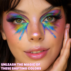 UCANBE label close-up showing shade names, multichrome foil details and compact construction benefits