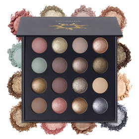 UCANBE palette front open showing all 16 shades and finish variety