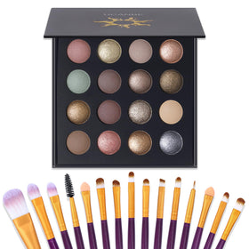 UCANBE palette front view showing all 16 shades and included brushes for versatile looks