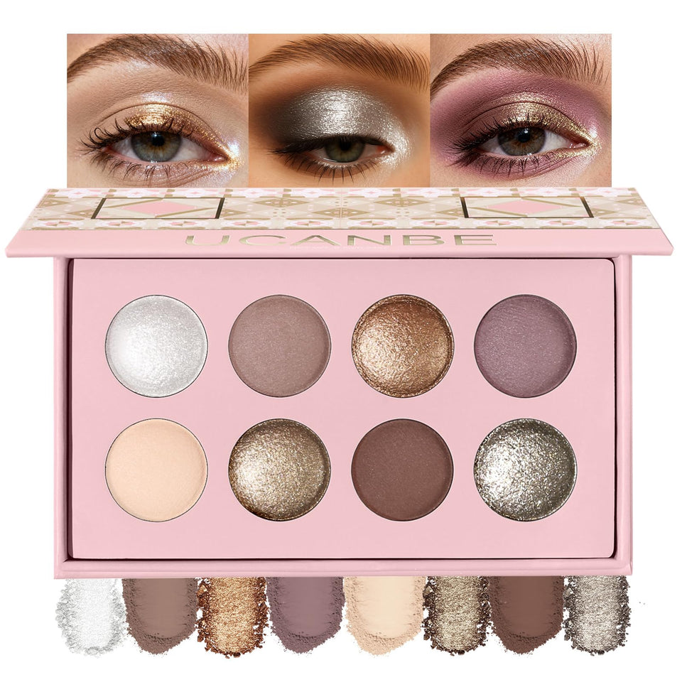 UCANBE palette front packaging showing eight neutral shades and compact design benefits