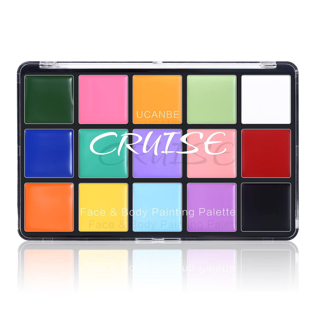 UCANBE front-view palette showing 15 macaron colors and portable design for artists