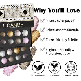 UCANBE close-up of baked pans highlighting smooth texture and rich shimmer payoff