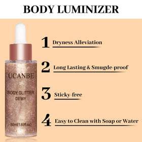 UCANBE dropper detail dispensing a drop of rose gold glow, shows precise control