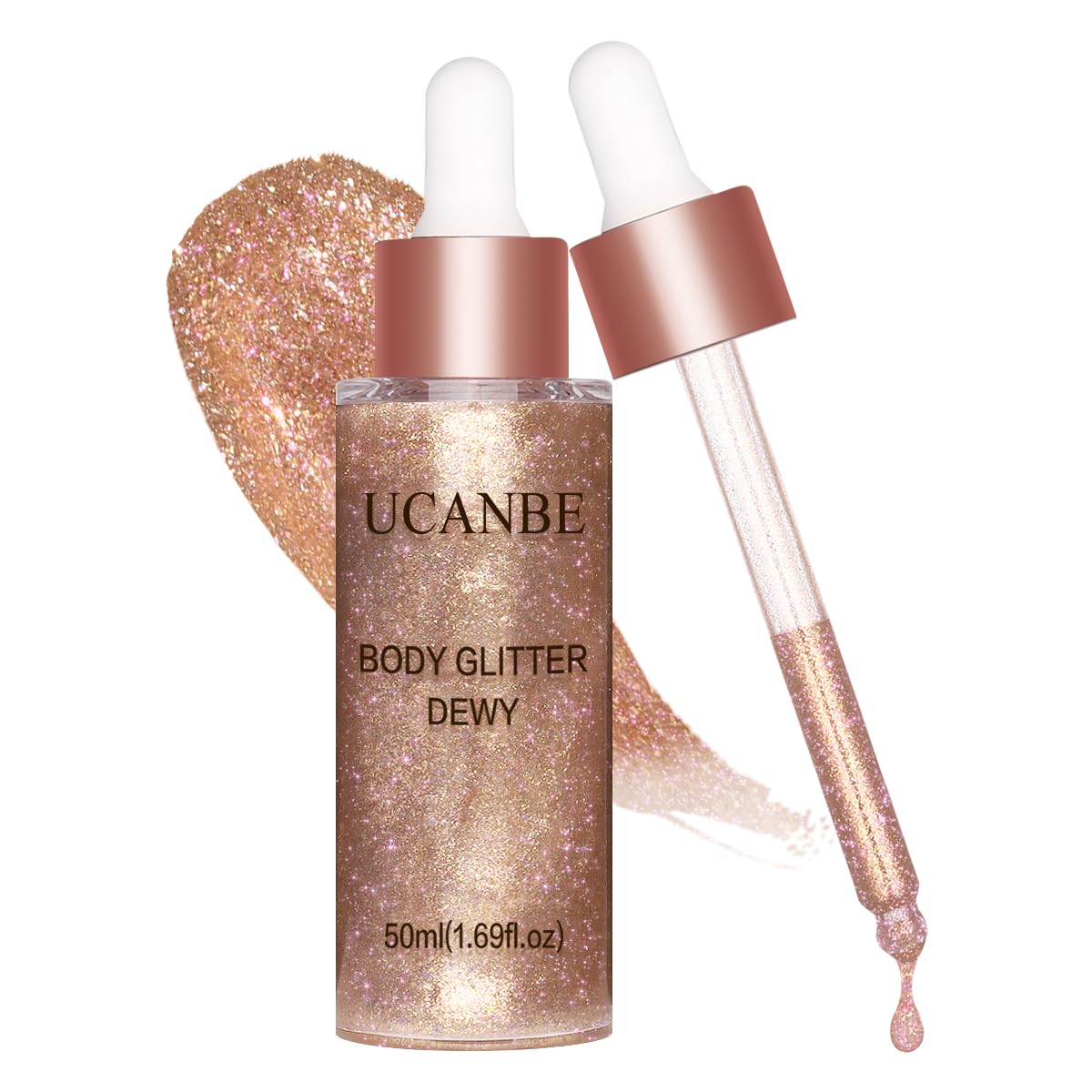 UCANBE front packaging showing rose gold liquid and branding, highlights easy application