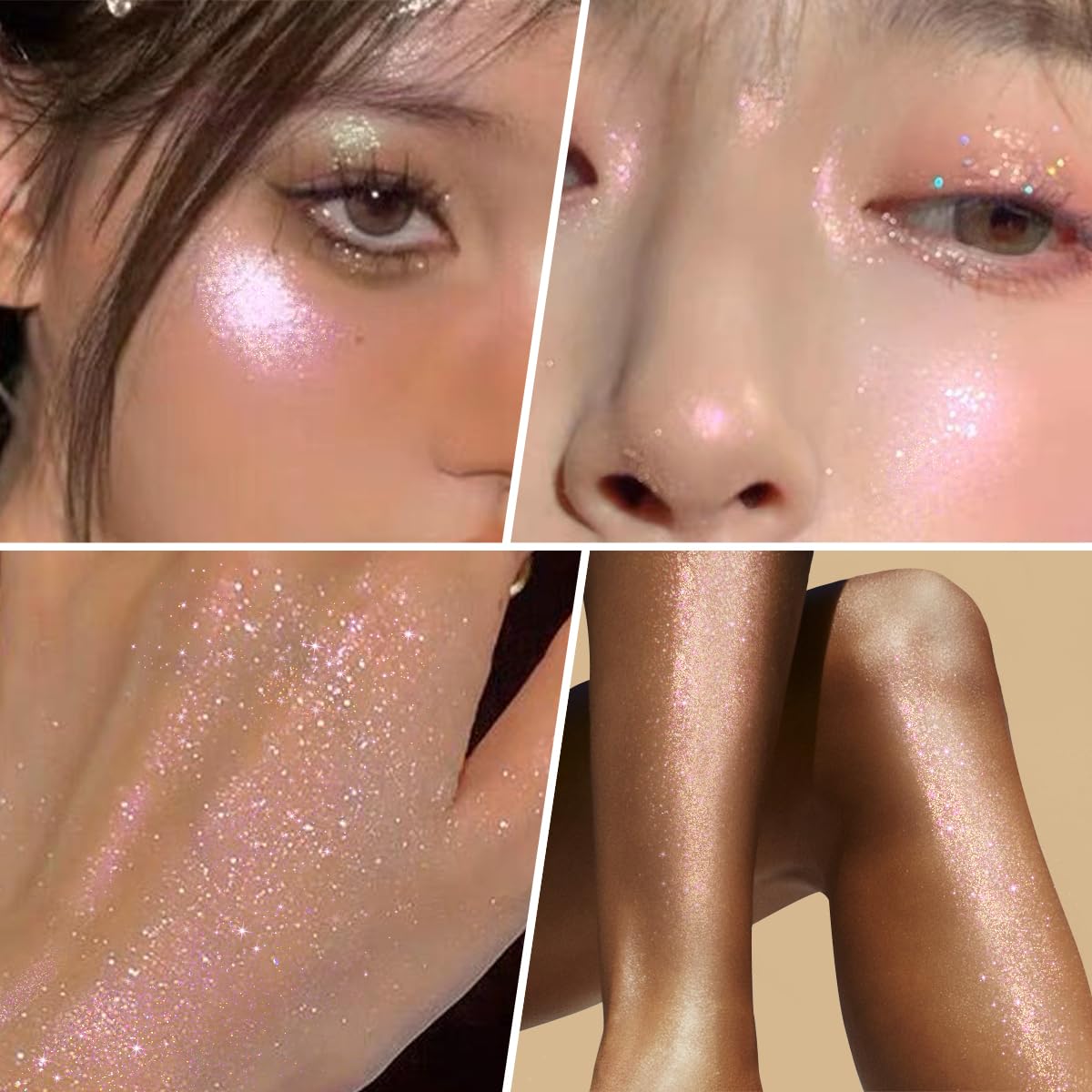 UCANBE product applied to collarbone giving a dewy highlight and glowing definition