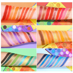 UCANBE colorful swatches on arm illustrating true-to-pan pigment and strong payoff