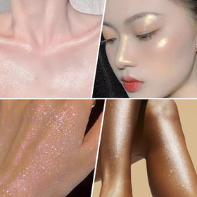UCANBE Silver Fairy White applying to cheek for instant brightening and holographic highlight
