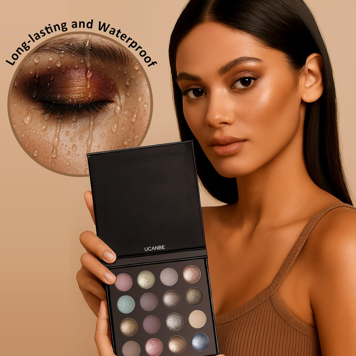 UCANBE hand-held palette showing compact travel size and convenience for on-the-go touchups