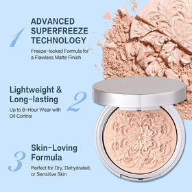 UCANBEMAKEUP brush applying powder to face for lightweight, matte coverage