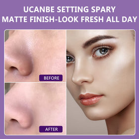 UCANBEMAKEUP travel spray bottle beside full bottle for portability