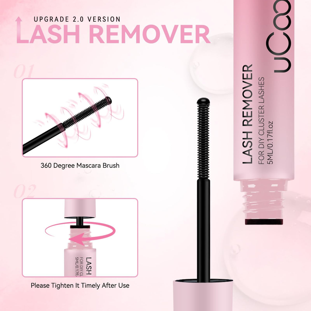 uCoolMe spiral brush close-up reaching between lashes for precise cleaning