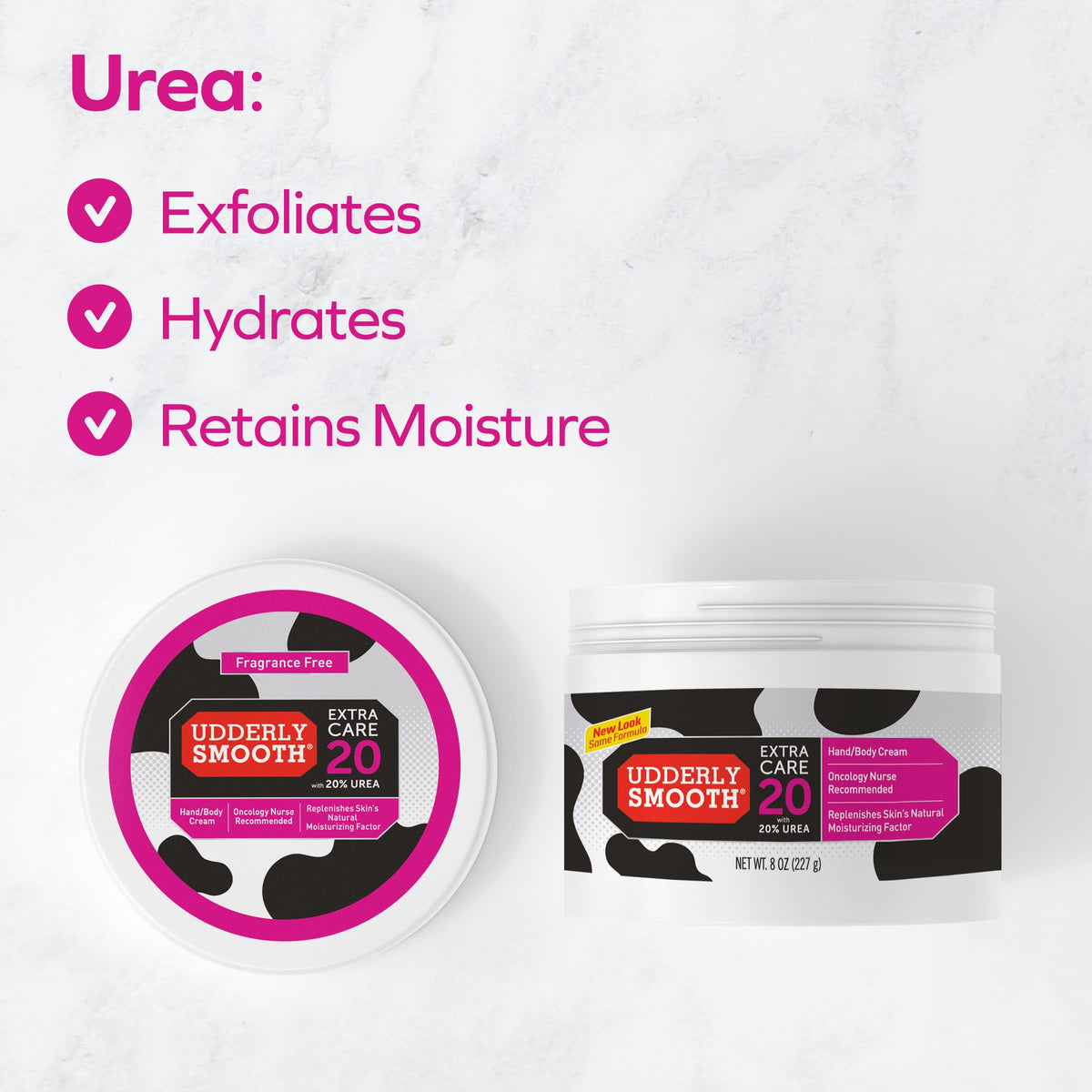 Udderly Smooth 8 oz jar next to hand for size and easy daily use