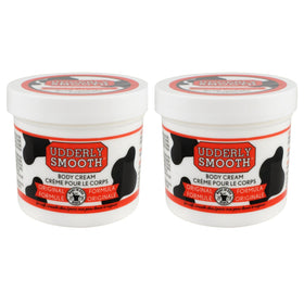 Udderly Smooth front jar showing label and 12 oz size, clear product benefit