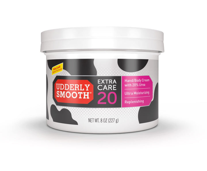 Udderly Smooth front label showing product name and 20% urea benefit