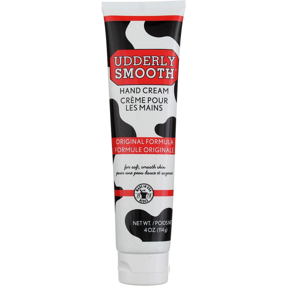 Udderly Smooth front view of two tubes showing brand and size benefits