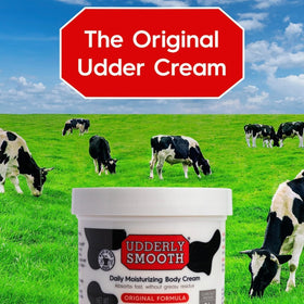 Hand applying Udderly Smooth cream for quick absorption and softer skin