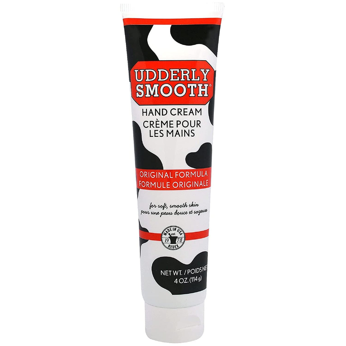 Udderly Smooth product label closeup displaying ingredient clarity and trust
