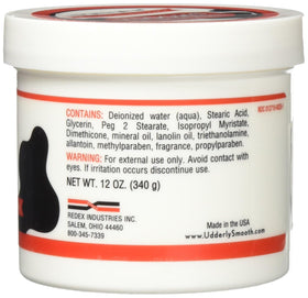 Udderly Smooth side label detail showing brand and non-staining benefit