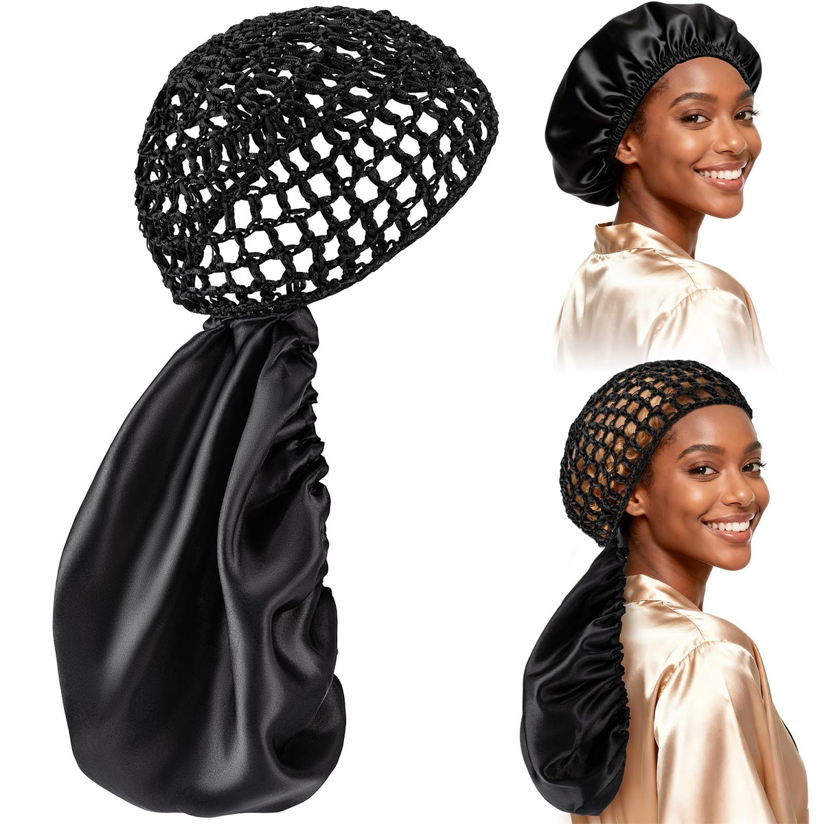 Udefineit front view of reversible wrap cap bonnet shows secure fit and neat style