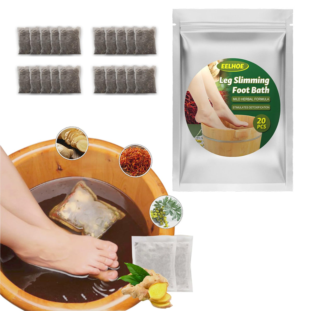 UDOIT front packaging of 20PCS ginger foot soak showing product branding and quantity