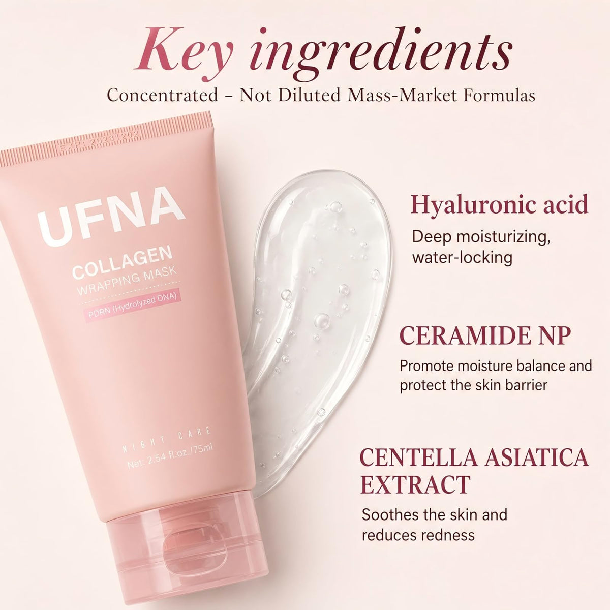 UFNA close-up of smooth gel-film texture highlighting quick-dry film-forming benefit for skin contact