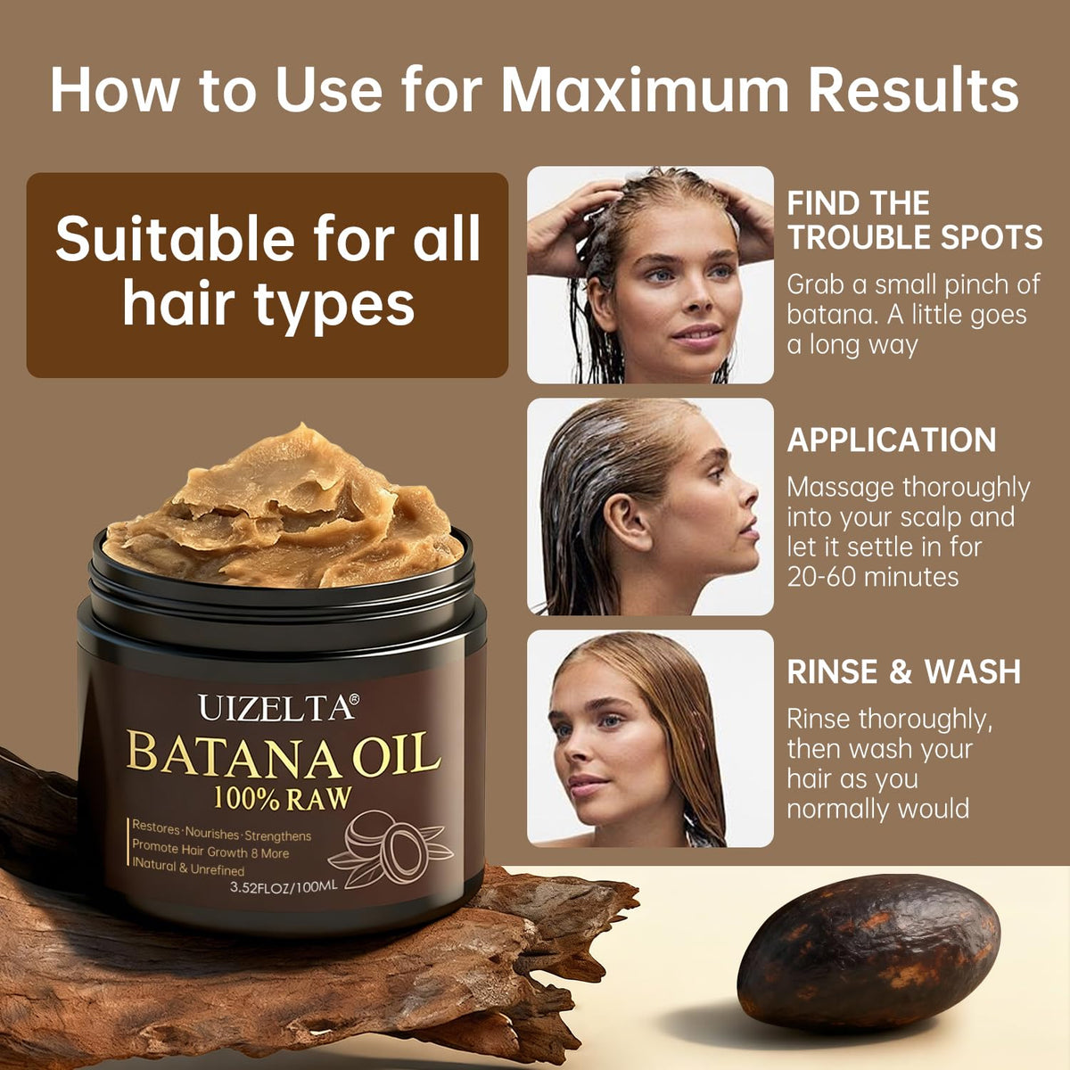 UIZELTA before and after on hair ends showing reduced breakage