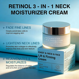 Applying UJhay to neck with gentle upward strokes for firmer-looking skin and improved texture