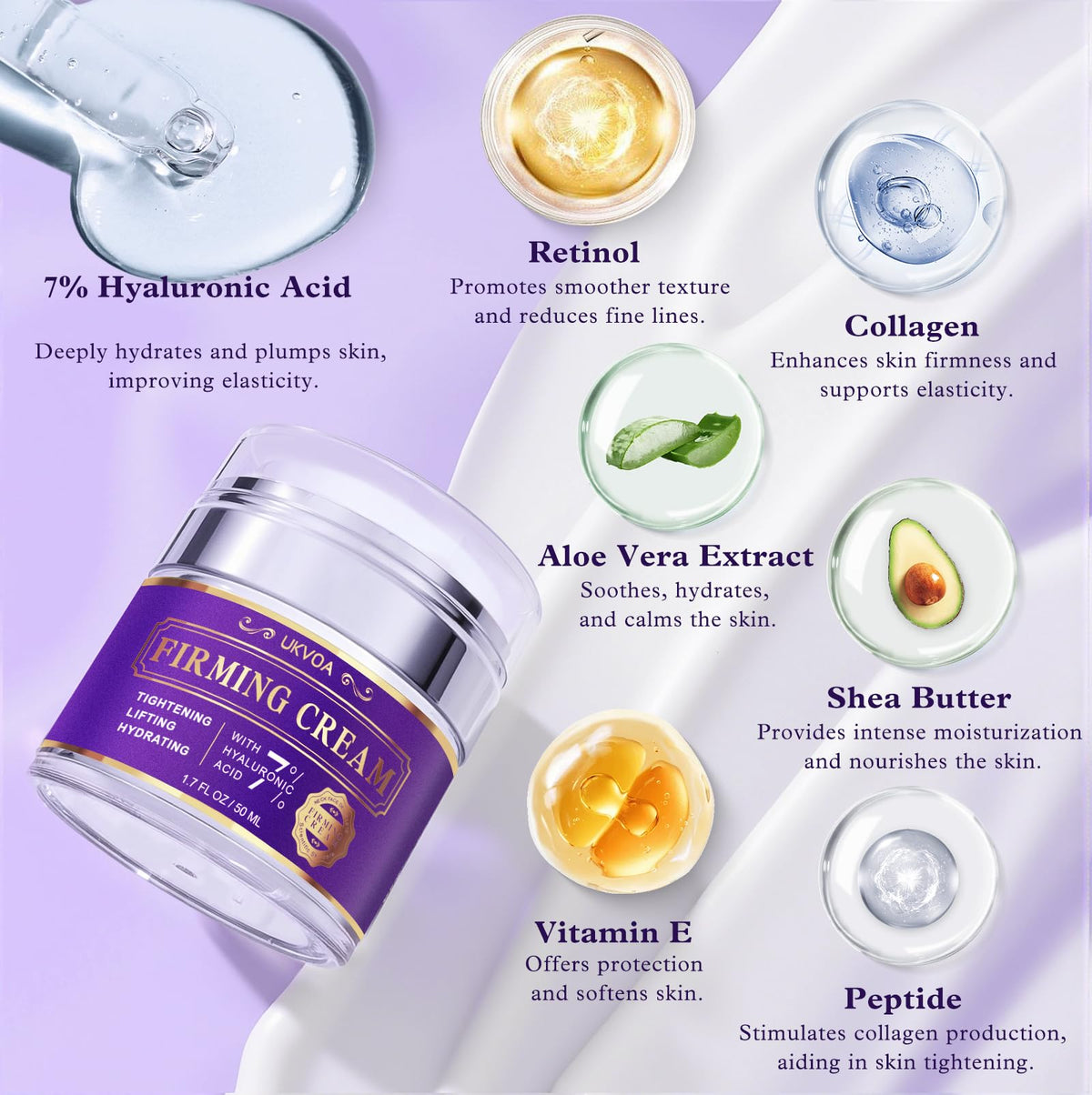 UKVOA cream applied to neck demonstrating ease of application and lifting effect