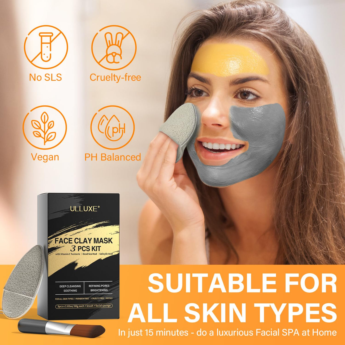 ulluxe applicator brush and sponge included for neat mask application