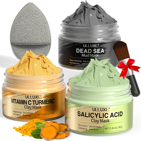 ulluxe three-mask set front view showing all jars and labels for clarity