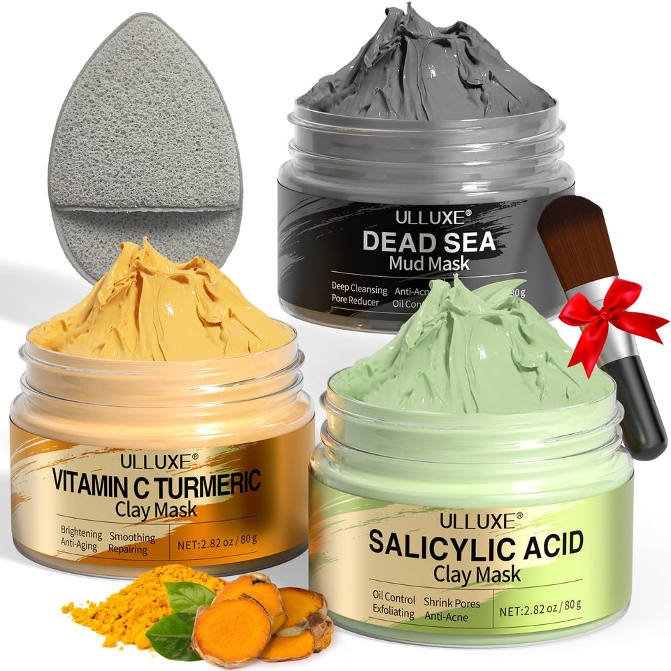 ulluxe three-mask set front view showing all jars and labels for clarity